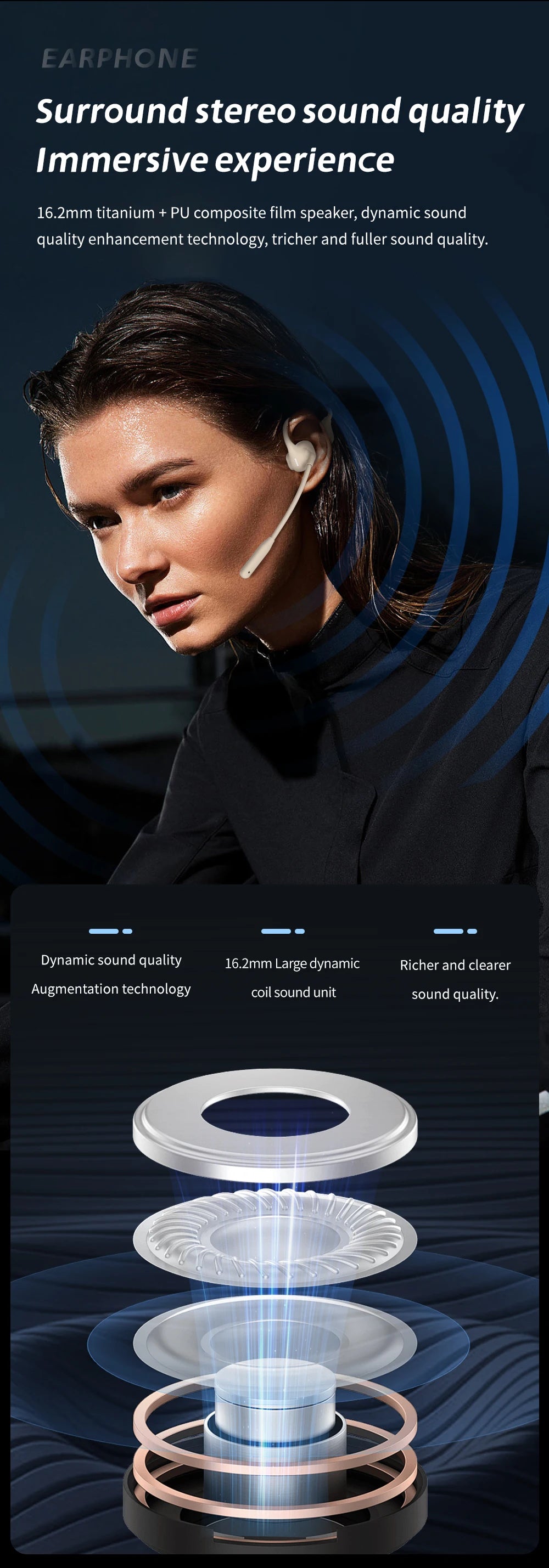 Professional air conduction HIFI sound quality wireless noise reduction Bluetooth headset with microphone suitable for work meet