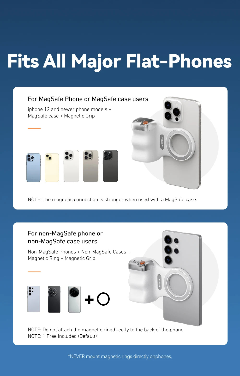 TELESIN Magnetic Phone Camera Shutter Grip and Fill Light Set Shooting Aid Remote Control Handle for Iphone HUAWEI SAMSUNG Phone