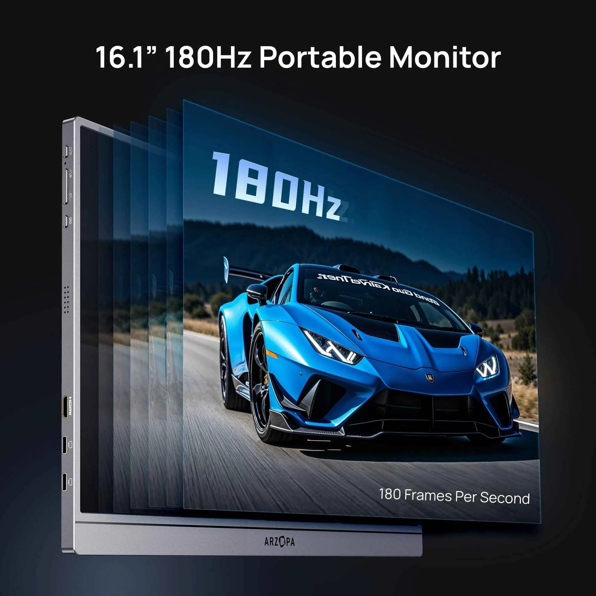 ARZOPA 16.1inch 2.5K 180Hz 100%sRGB Portable Gaming Monitor HDR10 External Second Display Screen Z3FC Grey with Bag