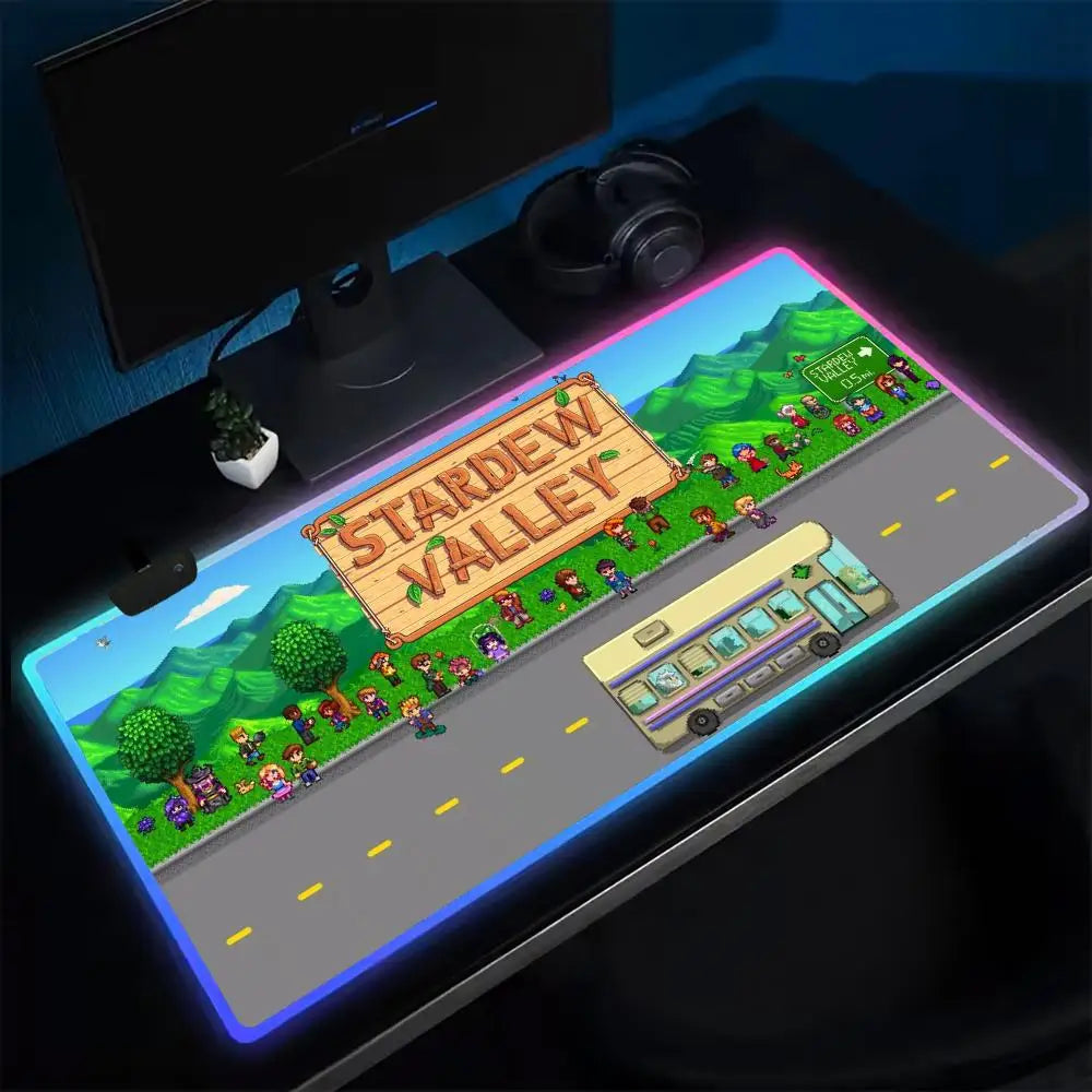 Super Farmer S-STARDEW VALLEY Mouse Pad Anime Gaming Mouse Pad LED Table Pads Backlit Rubber Desktop XXL Mousepad RGB Desk Mats