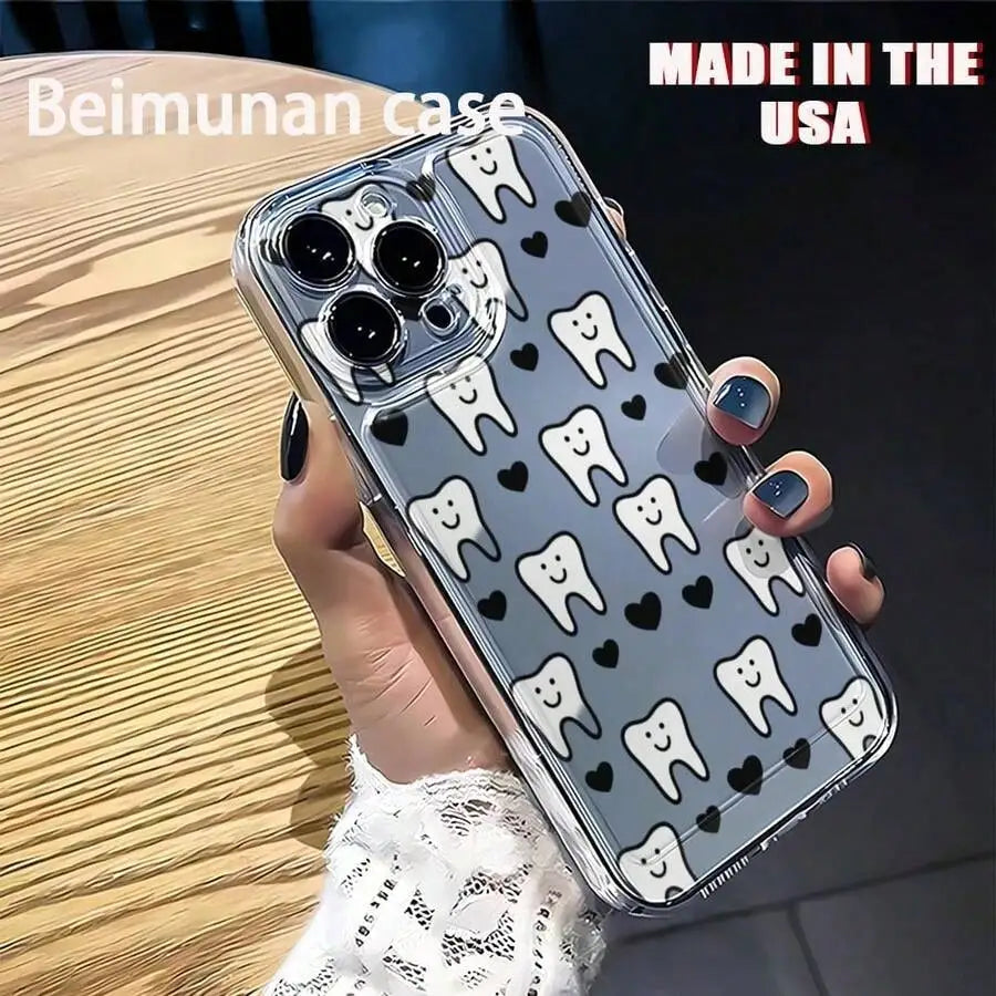 Cartoon Teeth Pattern All-Inclusive Mobile Phone Case With Built-In Lens Film Hard Shell Simple Creative Mirror Mobile Phone Case Suitable For IPhone 16/15/14/13/12/20 Pro Max Plus Anti-Fall Mobile Phone Case,Suitable For IPh