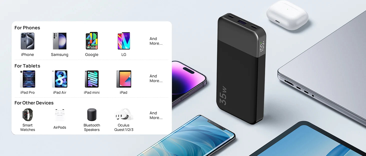 Nobis Mini Slim Power Bank 10000mAh External Battery Fast Charging 35W Portable Charger Digital Display For iphone 17 16 Samsung