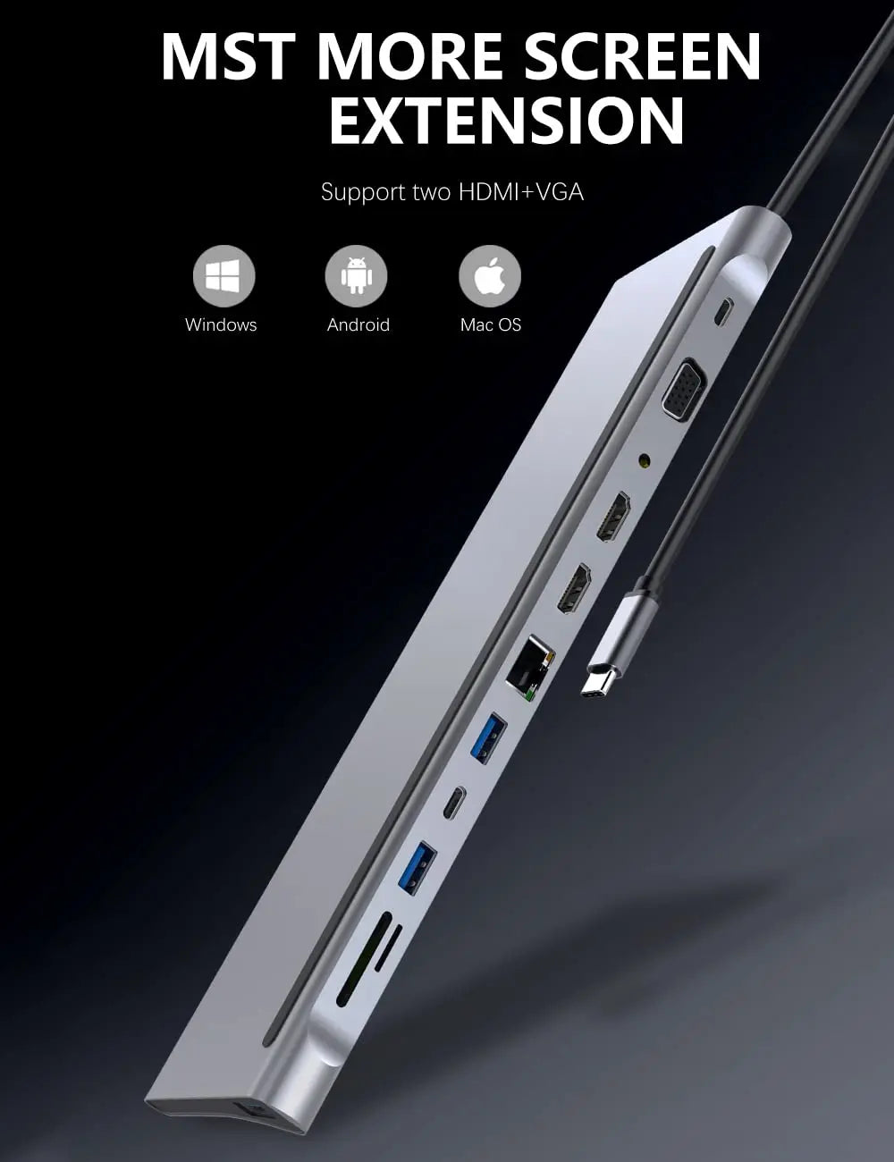 12 in 1 MST USB C Docking Station with USB Ports Dual 4K HDTV VGA 3.5 Audio PD 100W SD TF Ethernet Laptop for MacBook Dell XPS