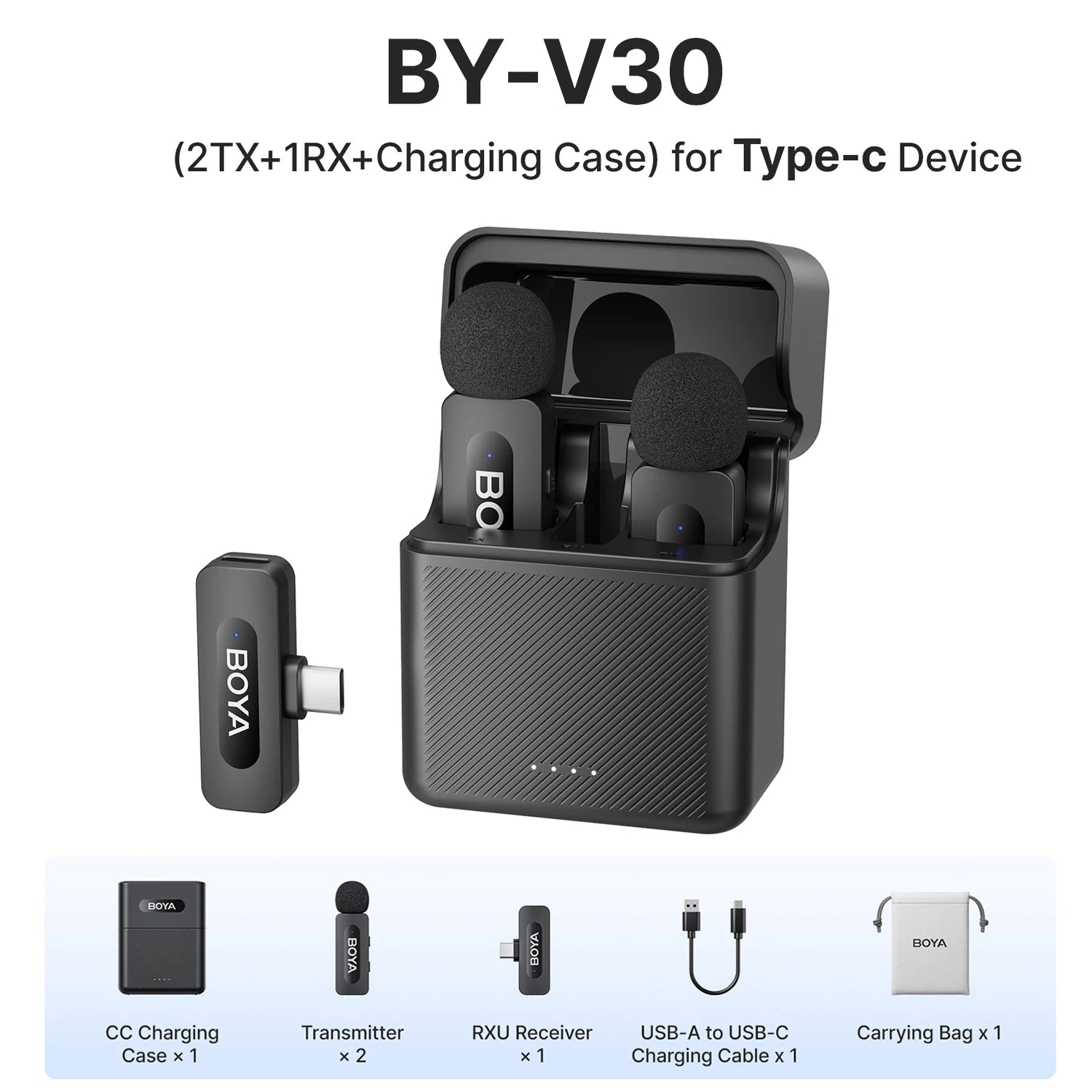 BOYA BY-V3 Wireless Lavalier Lapel Microphone Noise-cancelling Rechargeable Mic for iPhone Android Camera Live Streaming Vlogging - WinSupport Tech