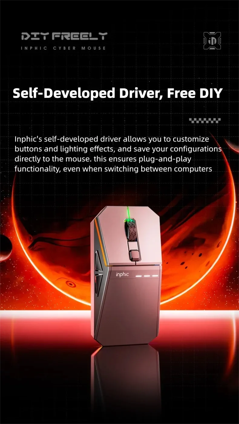 INPHIC YuanChuang-Cyber Three Mode Game Mouse 12800DPI RGB Light Effect Bluetooth Wireless Mouse