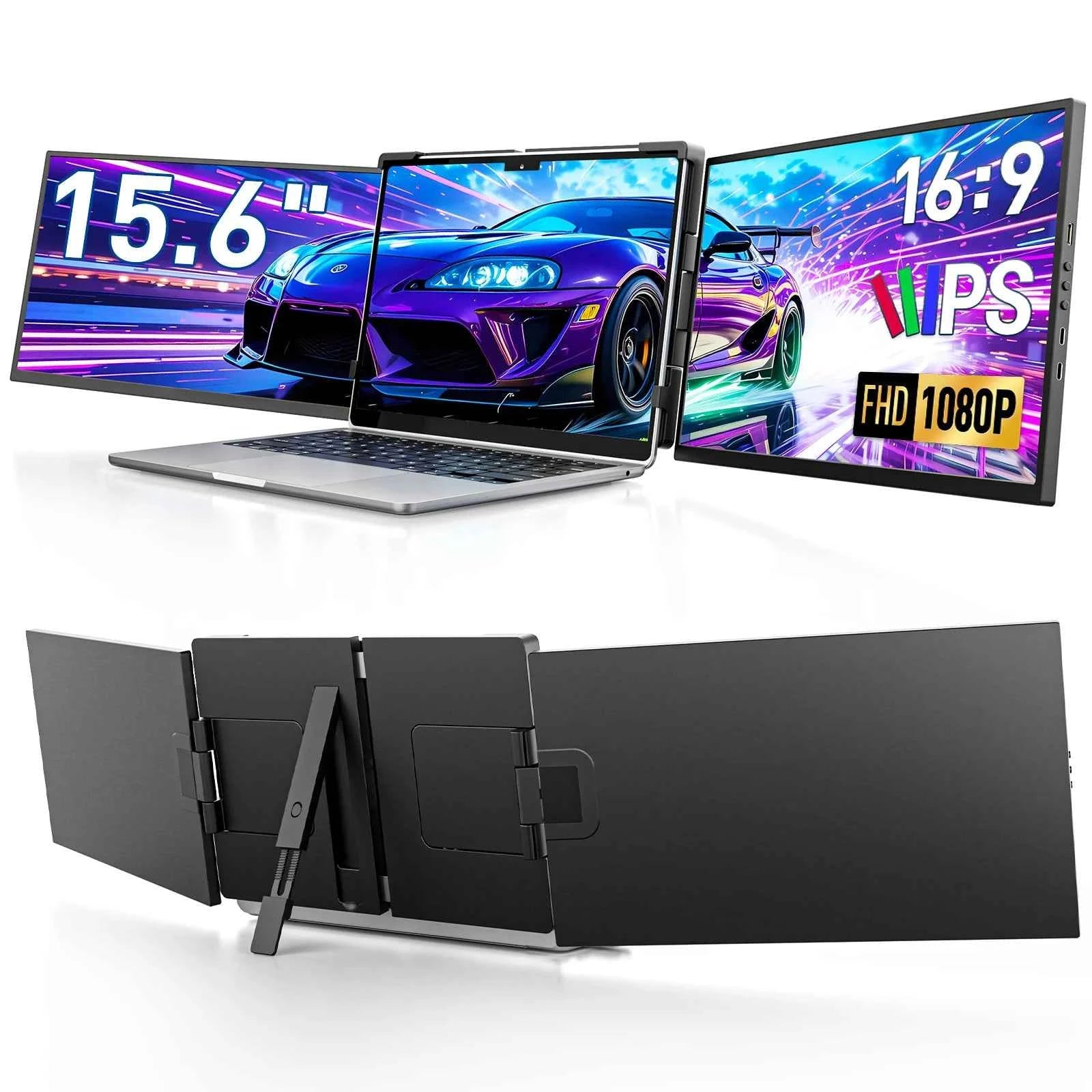 15.6inch Triple Screen Extender For Laptops 1080P FHD IPS Portable Dual External Monitors For Macbook Windows Extension 13-17