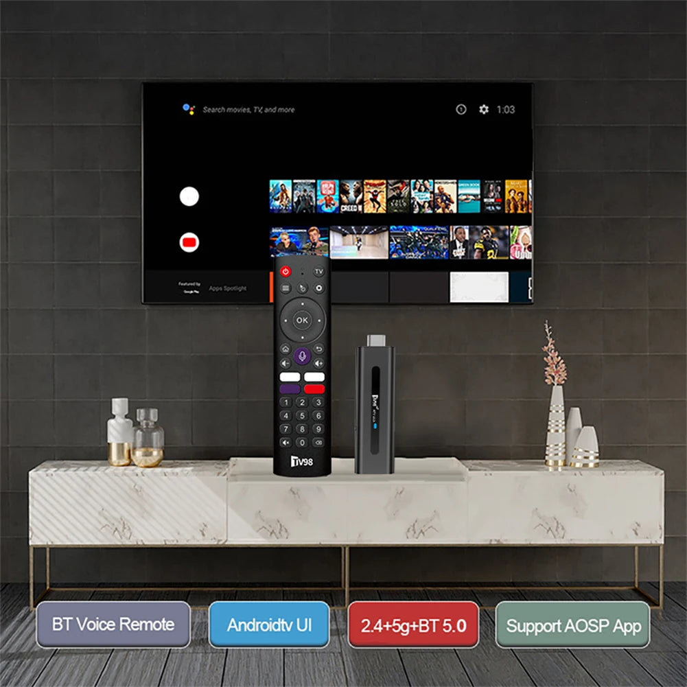 TV98 ATV H313 Android TV Stick 14.0 8K 2.4G 5G WiFi Quad Core BT5.0 Set Top Box Smart TV Box for Network Media Player