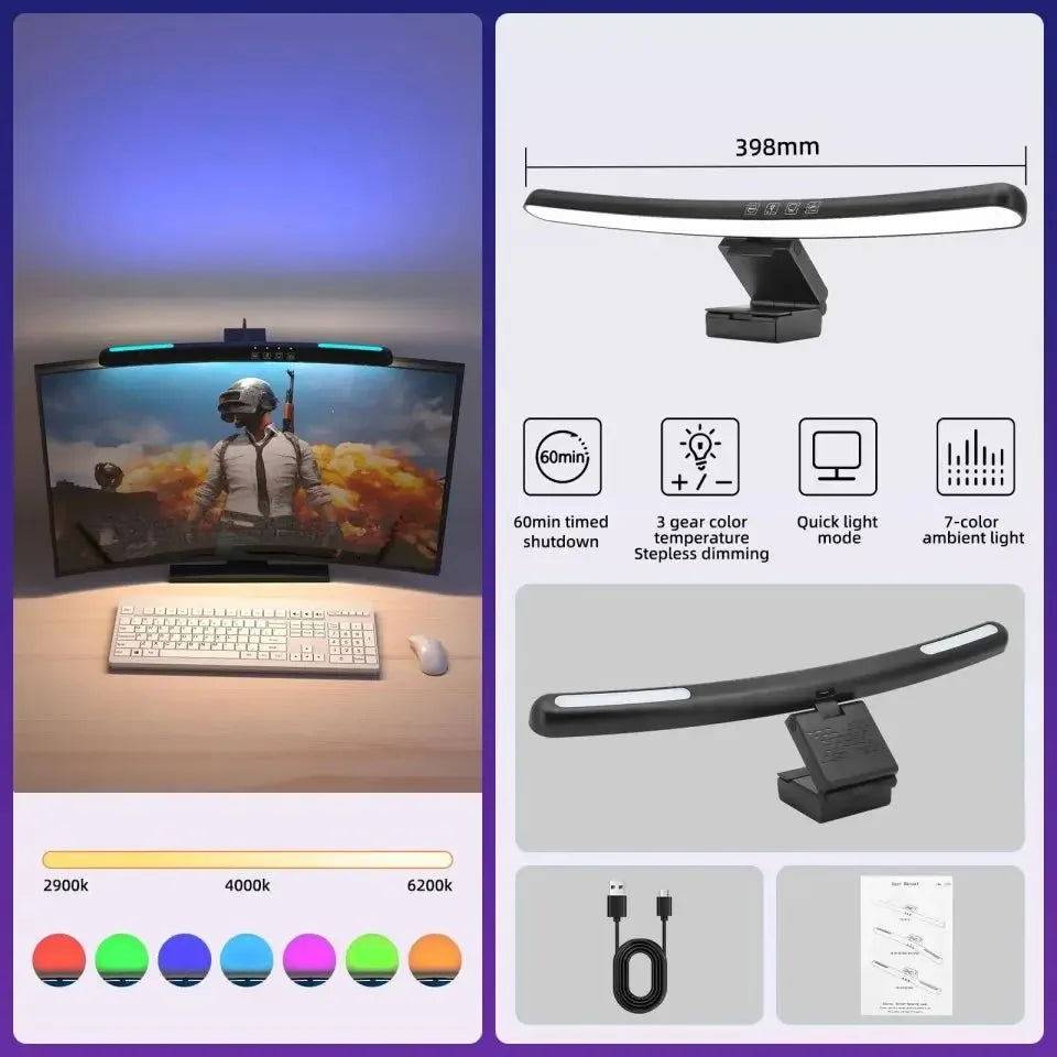 DBF LED Desk Lamp, Monitor Light Bar Straight/Curved with RGB Backlight - WinSupport Tech