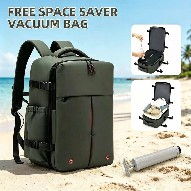 Vacuum-compressed Women's Multi-functional Backpack, Equipped with A Vacuum Pump and Smooth Zippers, Suitable for Business Trave