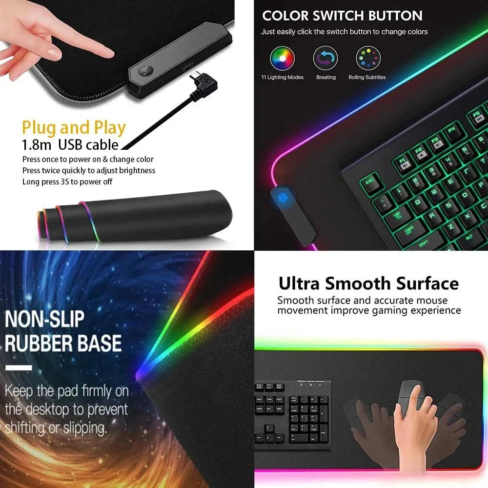 Game G-gta 6 Mouse Pad RGB Luminous 900X400mm Large Table Mat Non-slip Extra Large Game Office Mouse Pad
