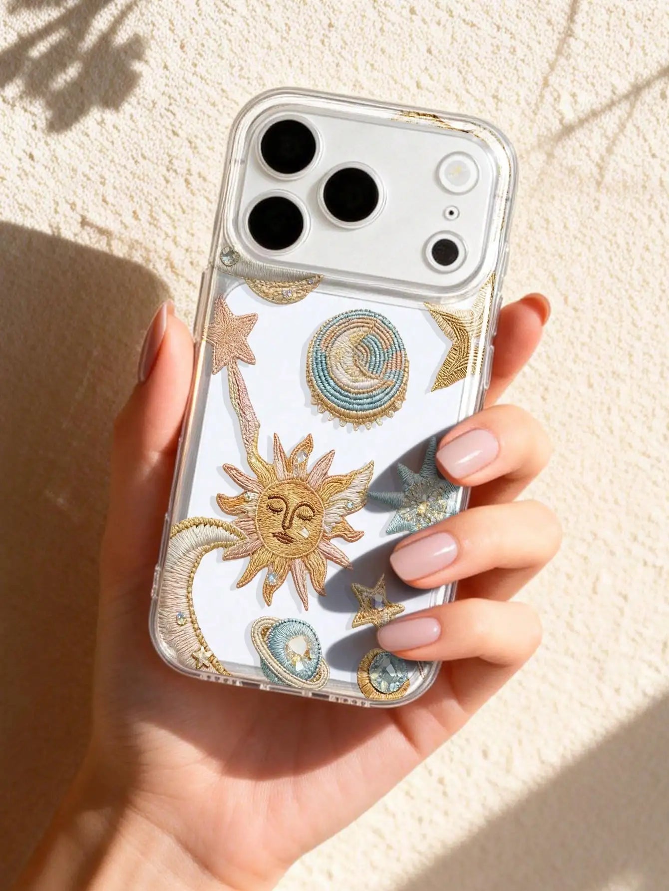 1pc Retro Starry Sky Theme Star & Moon Universe Pattern Phone Case, Silver Transparent Thick Protective Cover For Samsung A05, A05S, A13, A14, A15, A53, A54, A55, A56, S22, S23, S24, S25, 11, 12, 13, 14, 15, 16, 17 Pro Max