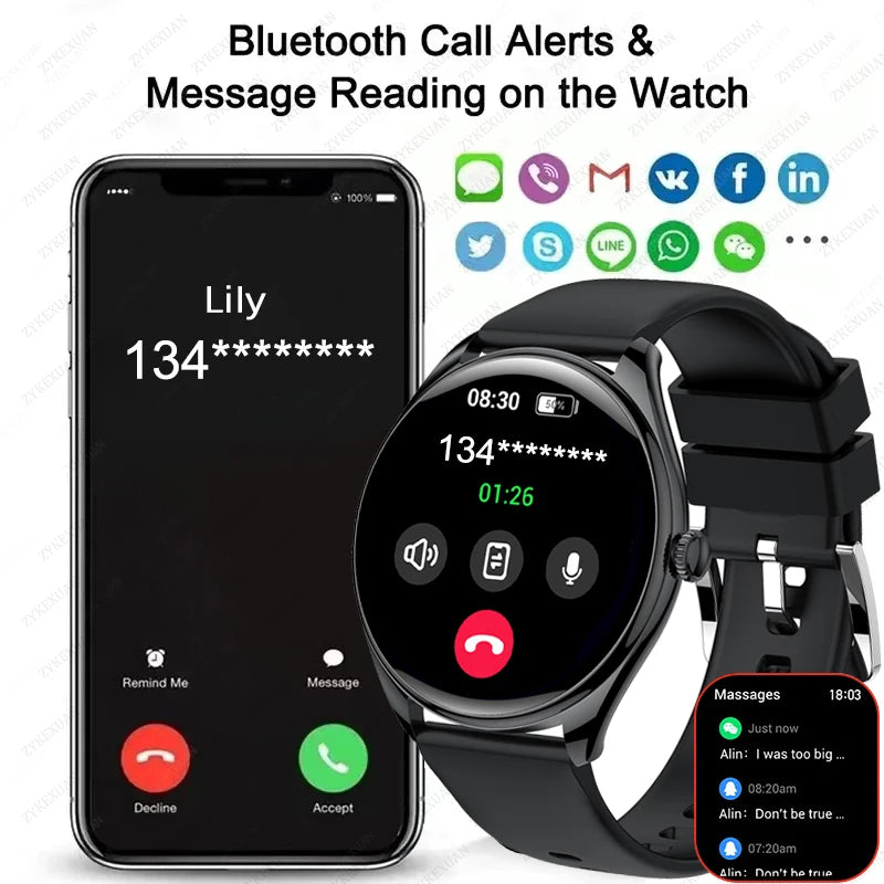 New Ultra Thin SmartWatch Men AMOLED 3D Screen Always Show Time Sports Fitness Waterproof Heart Rate Bluetooth Call Smartwatches