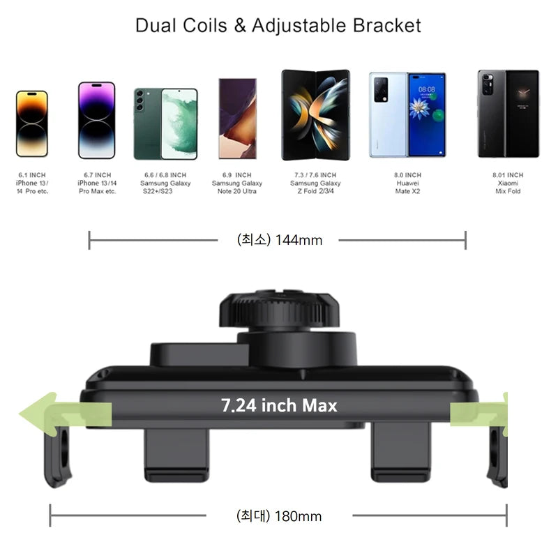 Dual Coil Fold Screen Car Wireless Charger For Samsung Galaxy Z Fold 7 6 5 4 S24 Flip iPhone 17 Pro Max Phone Holder Stand Mount