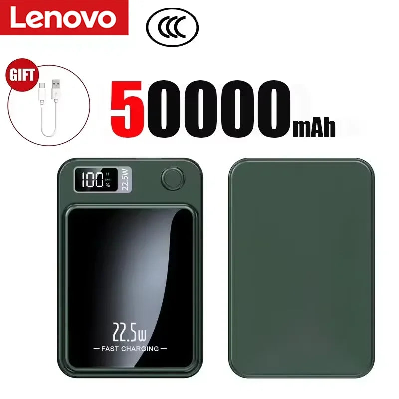 Lenovo New 500000mAh Magnetic Power Bank Fast Wireless Charging Portable Auxiliary Battery for MagSafe Samsung Huawei iPhone