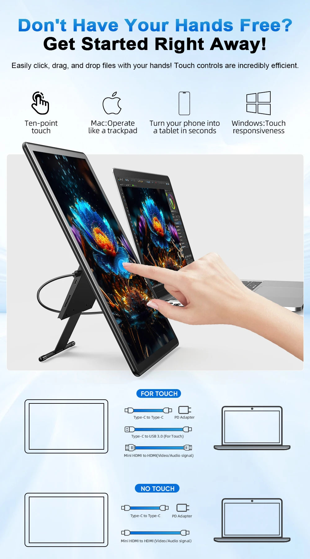 New UPERFECT y Portable Monitor With FHD 1080P Touch Screen Second Display For Laptop PC XBOX PS4 Samgsung DEX HUAWEI USB 3.1