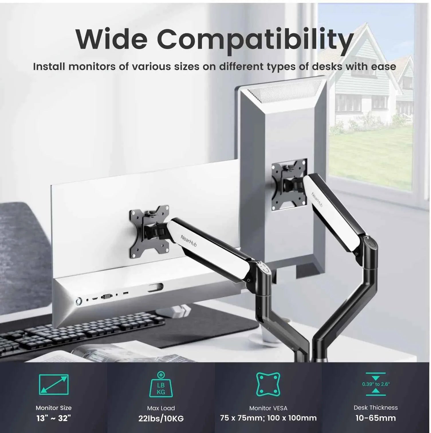 Nearhub US Free Shipping Monitor Arm Dual Arm With C-Clamp Grommet Mount,Flexible Adjustment Effortless Installation Monitor Arm