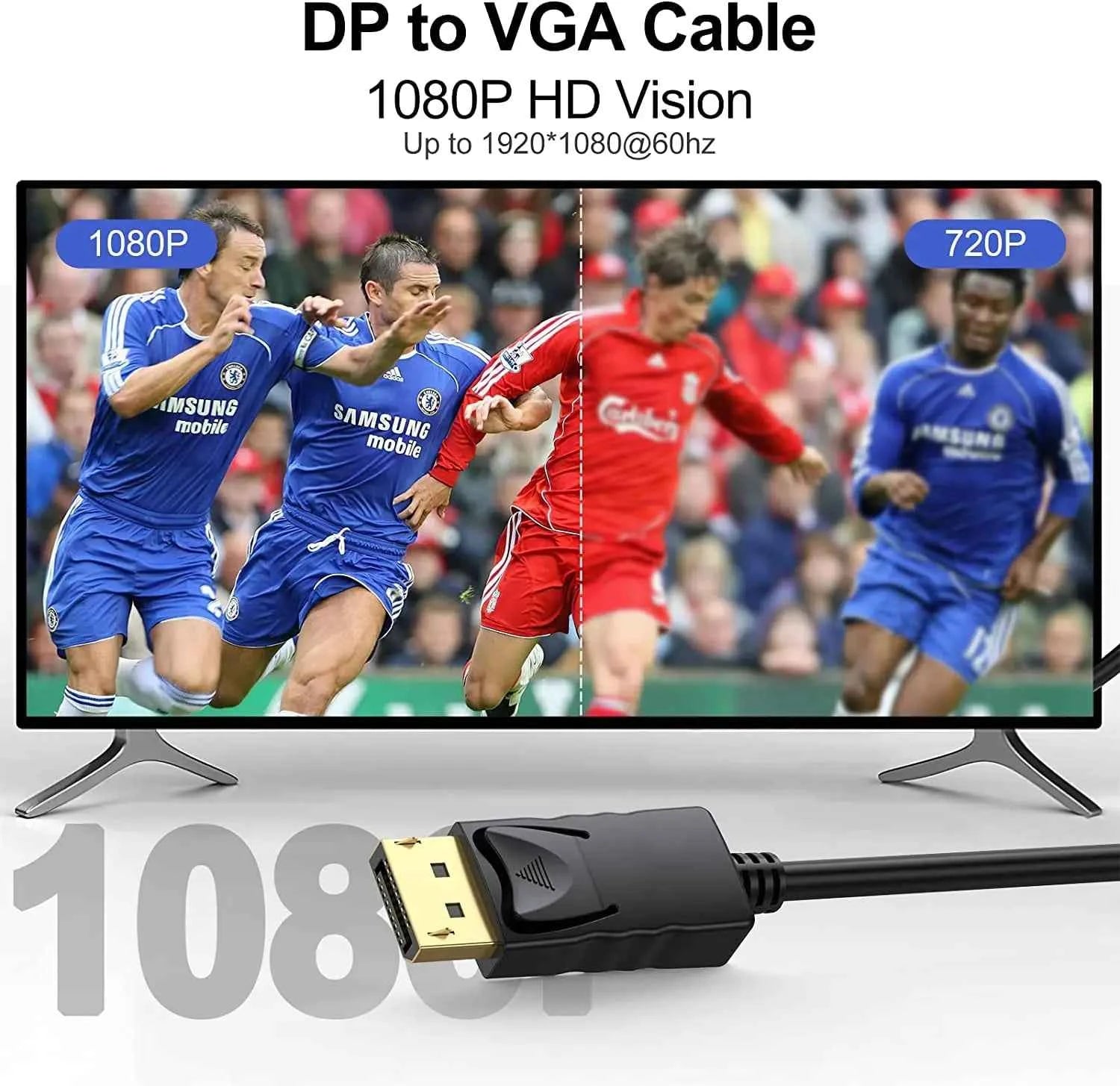 DisplayPort to VGA Cable 6FT/1.8M,Gold Plated DP Male to VGA Male Adapter 1080P@60Hz for Laptop, PC, Monitor, TV, Projector