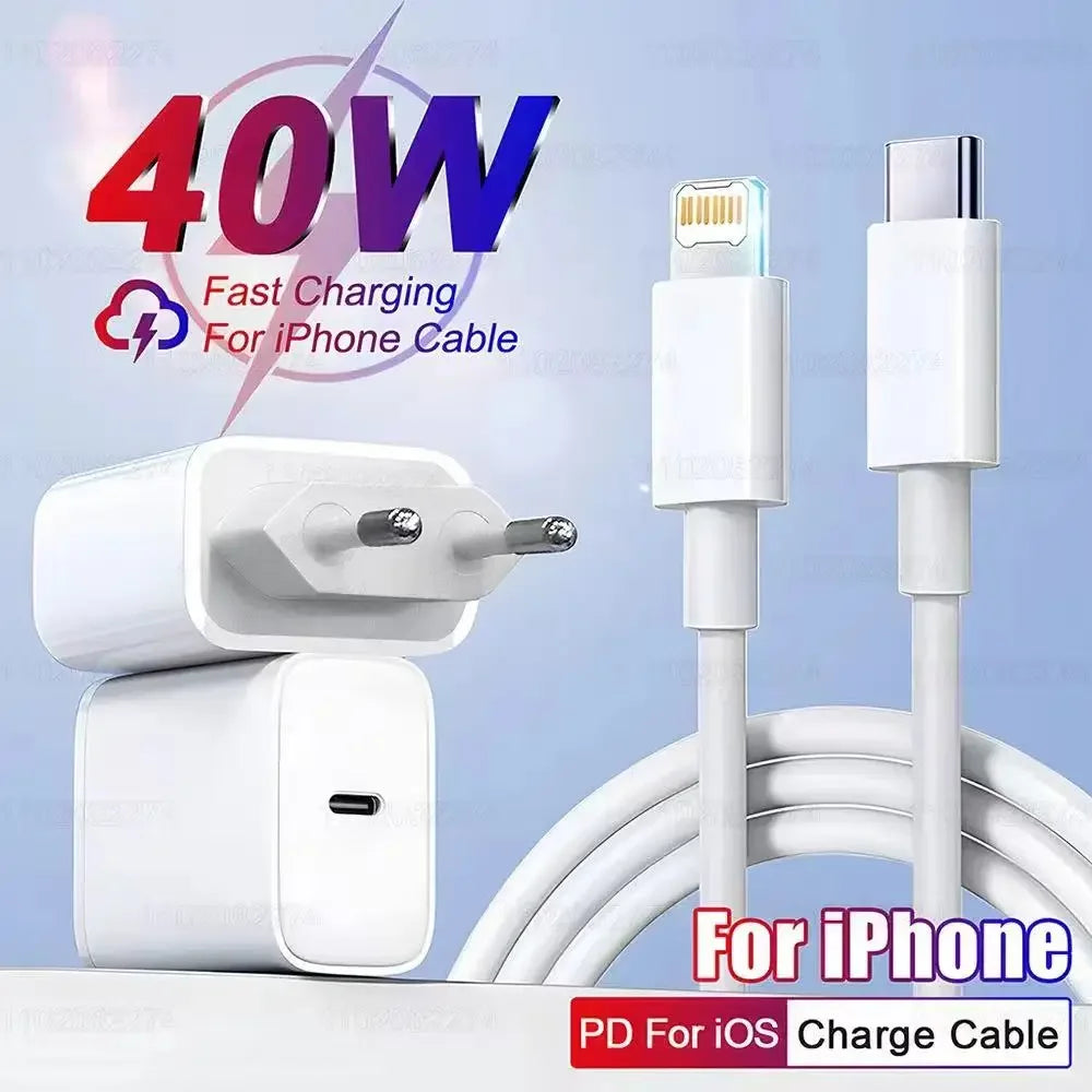 PD 40W Fast Charger For iPhone 14 13 12 11 15 16 Pro Max Phone Charger For iPhone 15 16 Plus USB C Cable Fast Charging Data Line