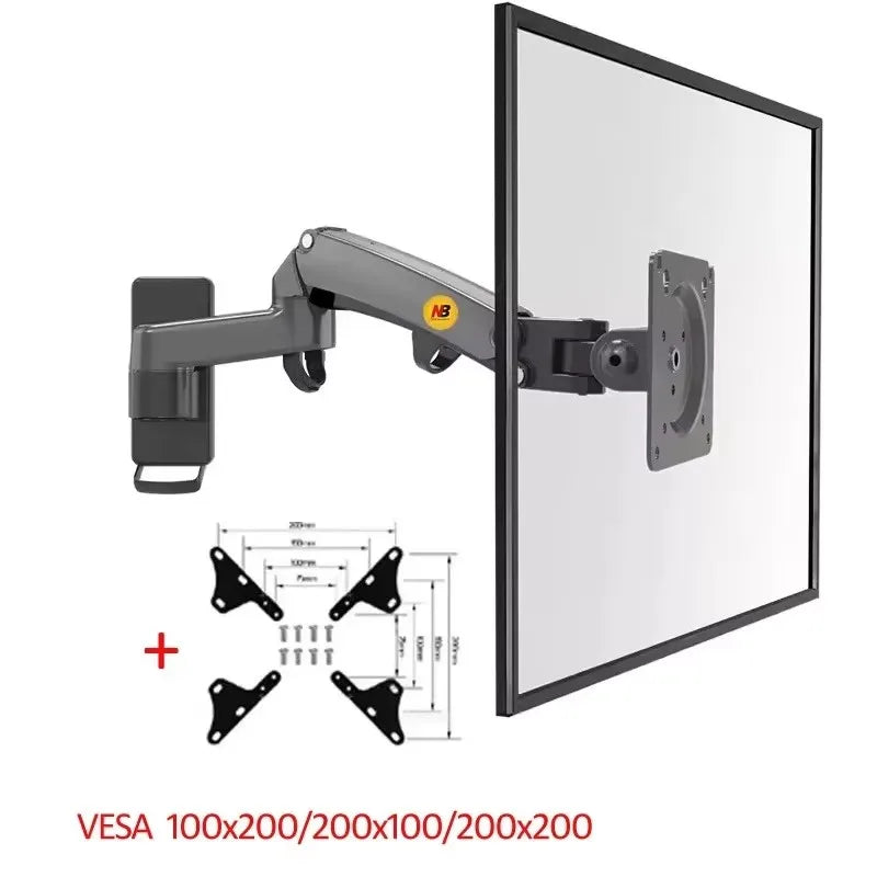 NB F150 Aluminum Gas Spring 3-12kg 100x100 75x75 17'-35' TV Monitor Wall Mount Screen Air Press Wall Bracket Holder Tilt Swivel