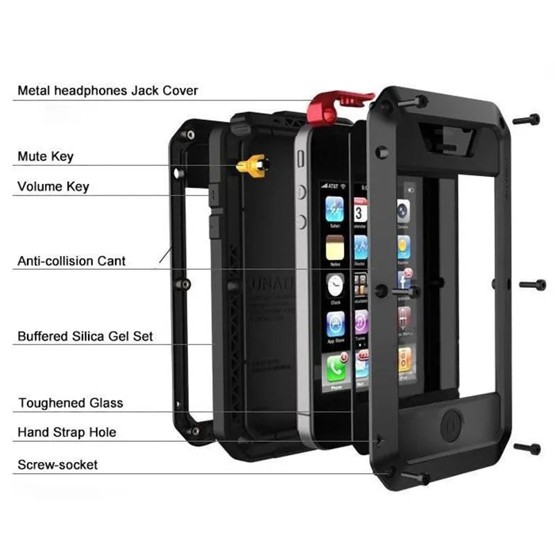 Heavy Duty Metal Aluminum Phone Case for iPhone 14 13 12 11 Pro Max XR XS 6 6S 7 8 Plus X SE Doom Armor Shockproof Case Cover