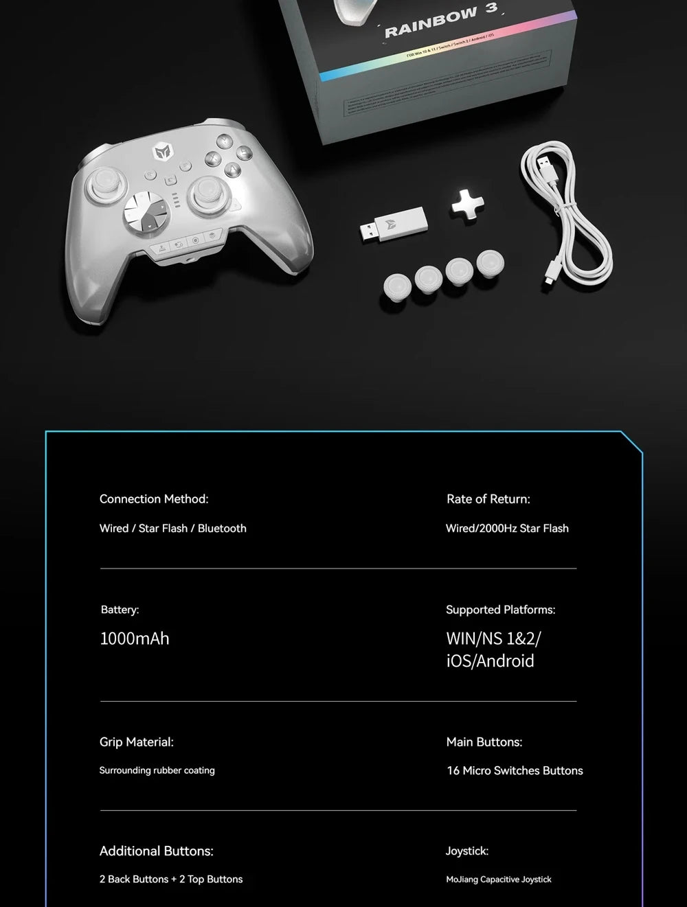 BIGBIG WON Rainbow3 Wireless Game Controllers NearLink 2.4G Hall Joystick Micro Motion Button RGB Gamepad for PC/Switch/Switch2