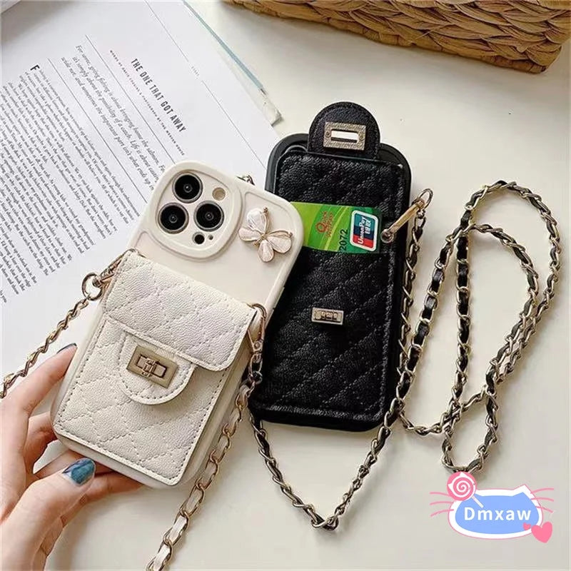 For Samsung Galaxy S23 S22 S21 Plus Ultra FE M32 F22 M31 Prime F41 F23 M23 F62 M62 Wallet Butterfly Case + Braided Long Lanyard