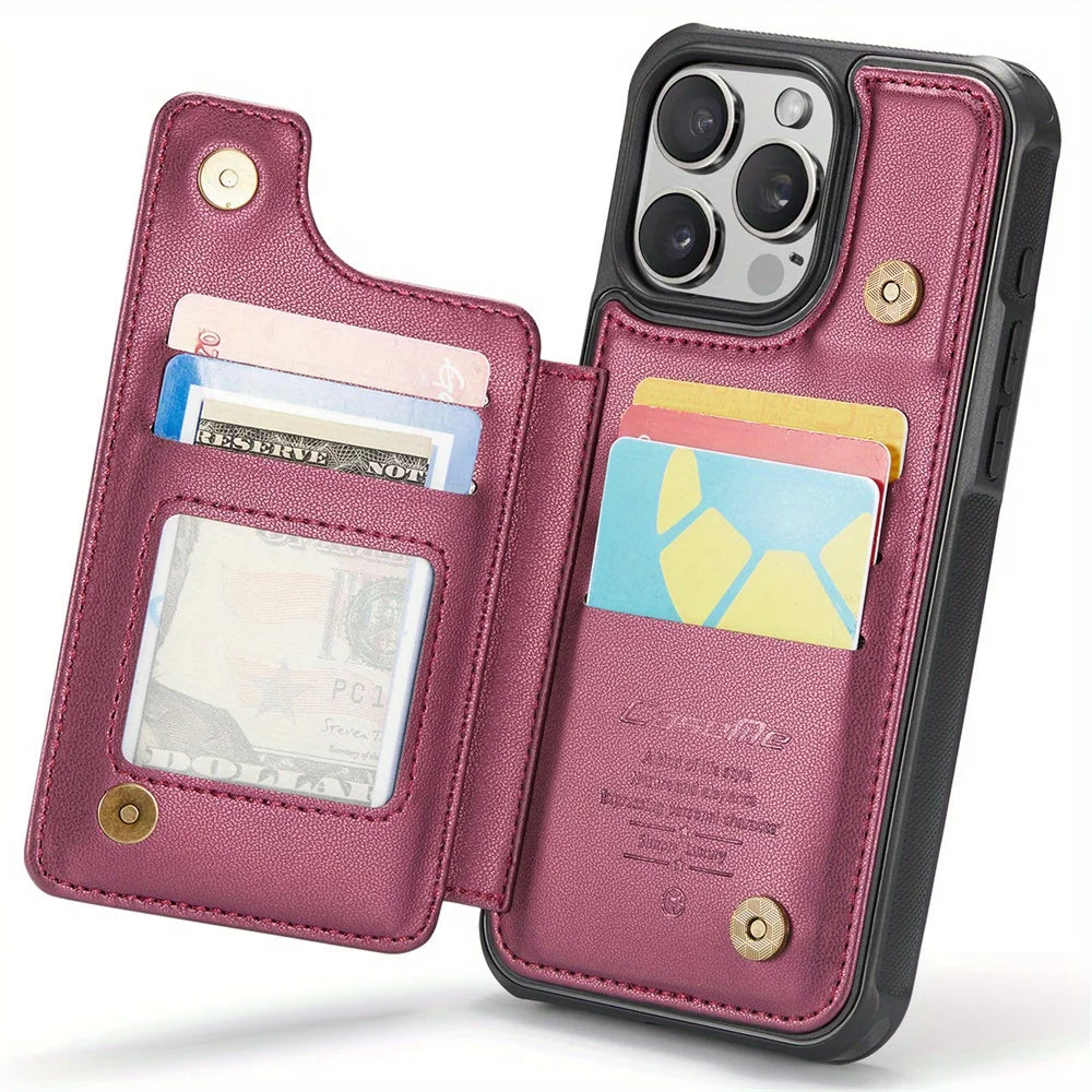 for iPhone 15 Plus 14 13 Pro Max 11 Case with Card Holder,RFID Blocking,Durable Leather Kickstand Magnetic Clasp Shockproof Case