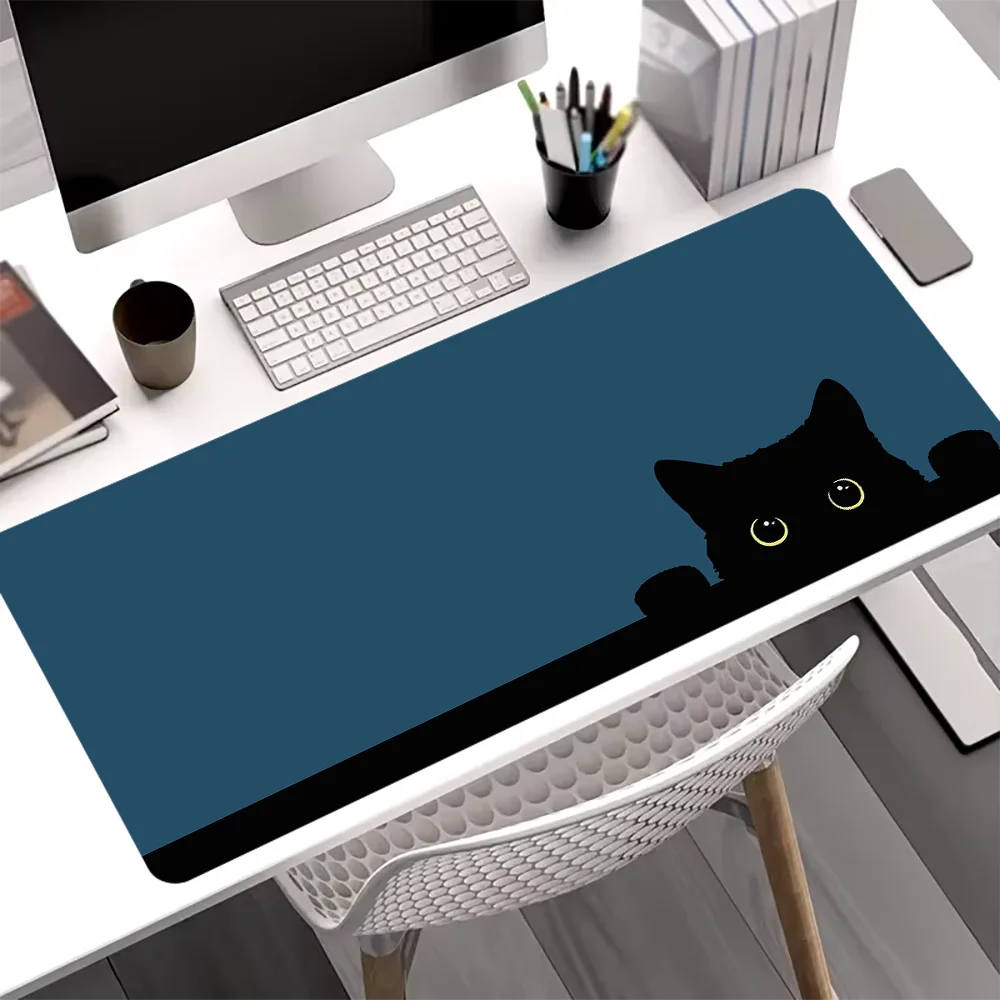 Large Black Cute Cat Mouse Pad Gaming Non-slip Rubber Base Precise Seam Design Washable Durable PC Desk Mat for Games and Office