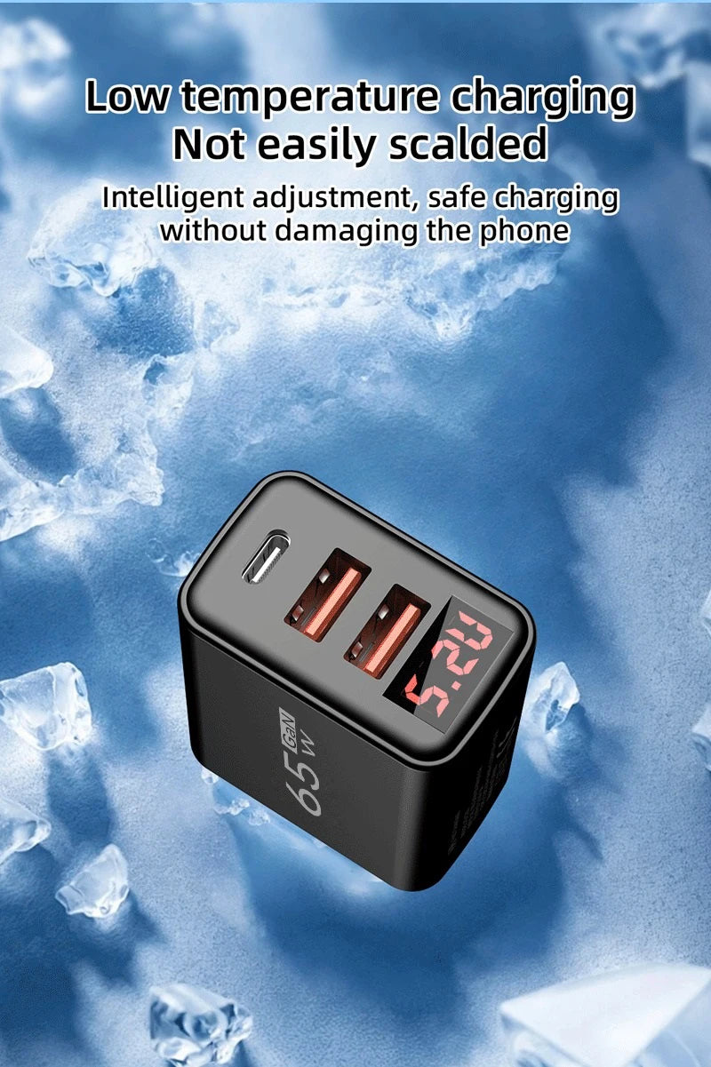 Type C USB 65W Fast Charger Mobile Phone Digital Display USB C Quick Charge 3.0 Wall Adapter For iPhone 14 Pro Oneplus Xiaomi 14