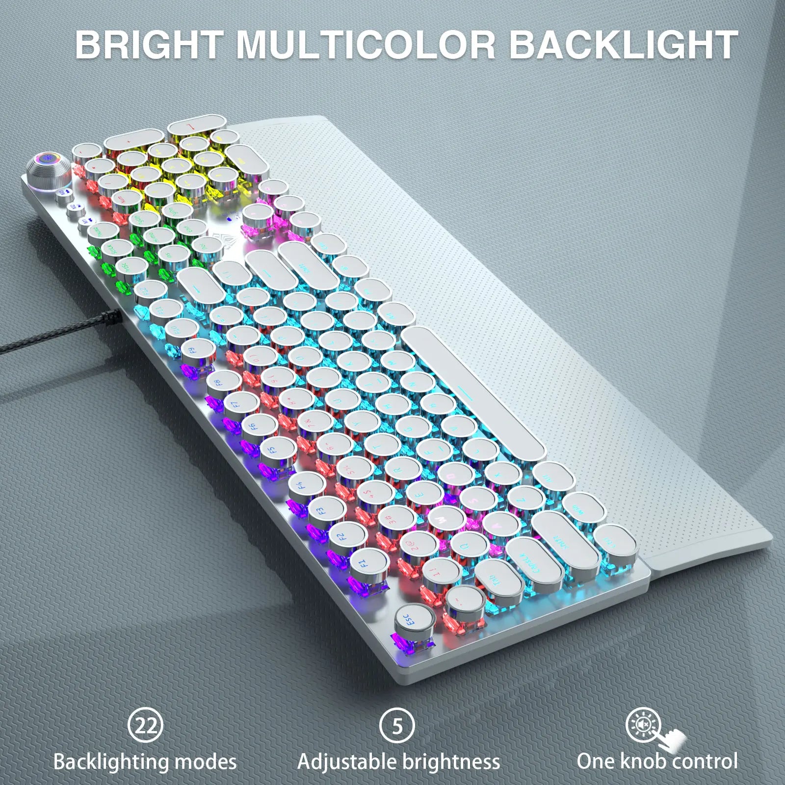 F2088 Mechanical Keyboard Round 104 keys Blue Mechanical Switch Gaming Keyboard RGB Backlit Ergonomic Design