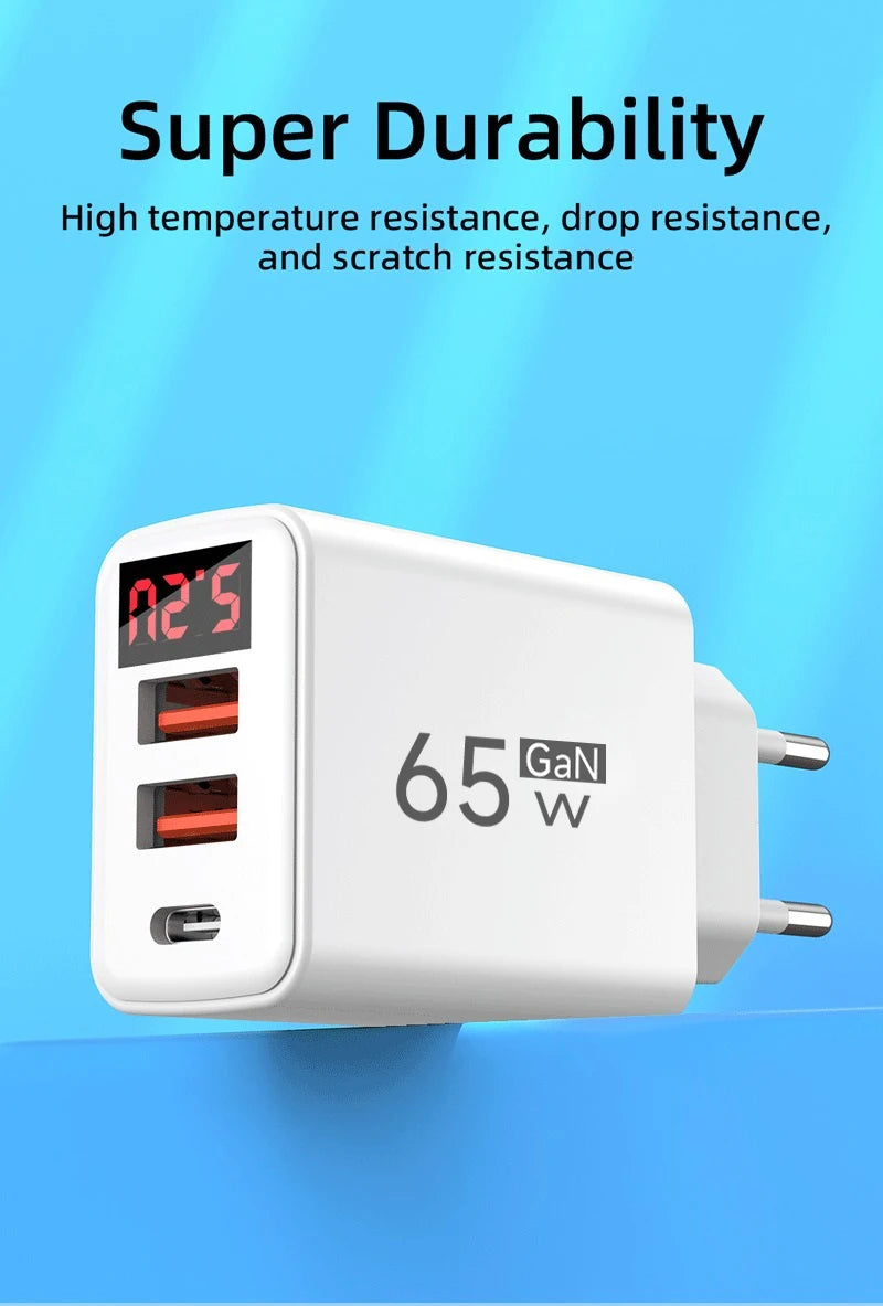 Type C USB 65W Fast Charger Mobile Phone Digital Display USB C Quick Charge 3.0 Wall Adapter For iPhone 14 Pro Oneplus Xiaomi 14