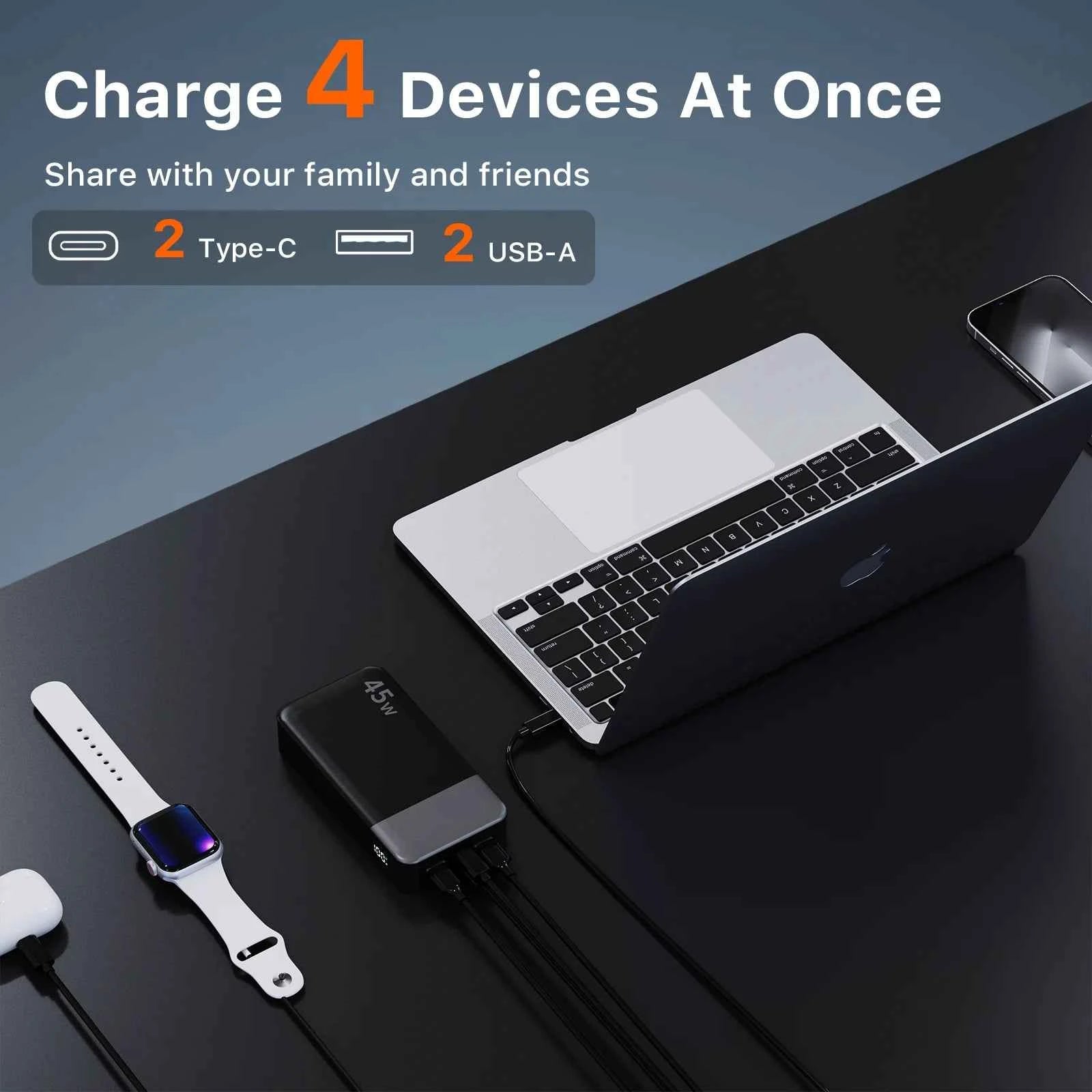 JUOVI 45W 20000mAh Power Bank Super Fast Charging Portable Powerbank for iPhone 17 Samsung S26 Pocket-Sized Portable Charger
