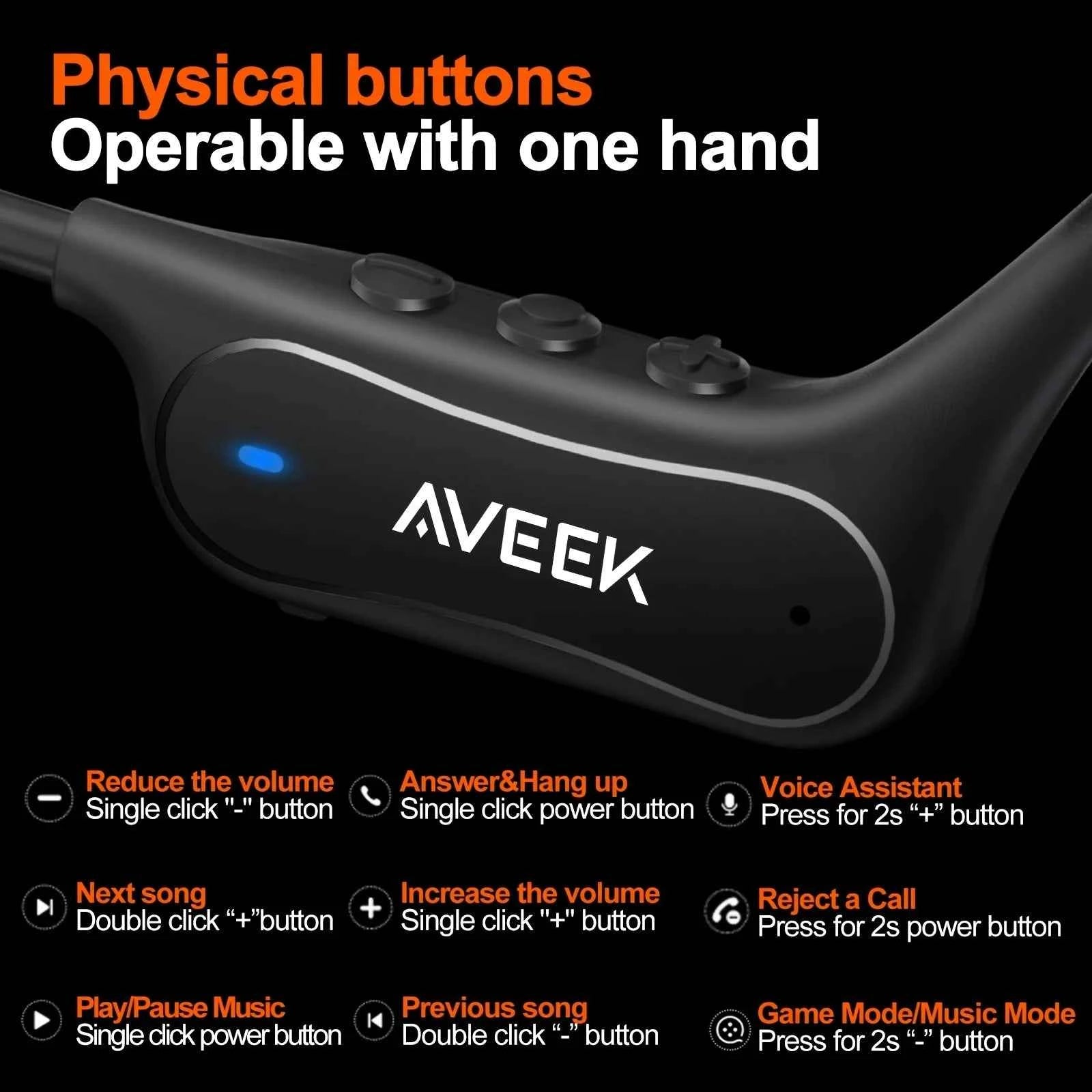 Aveek Bone Conduction Wireless Earbuds Waterproof Sports Earbuds 10-Hour Long Battery Life Designed for Outdoor Sports