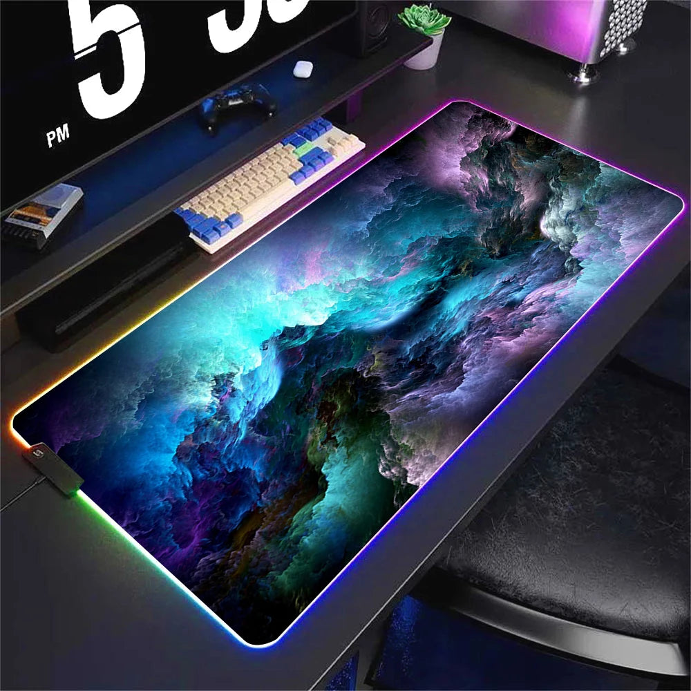 Universe RGB Gaming Mousepad Space Mouse Mats LED Large Gamer Backlit Mousepads XXL Keyboard Pads Luminous Deskmat Mouse Pad