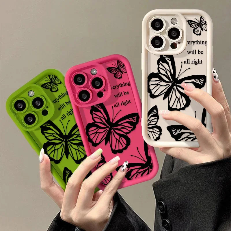 Black Butterfly Silicone Phone Case For iPhone 11 13 14 12 15 17 16 Pro Max Candy Color Soft Cover