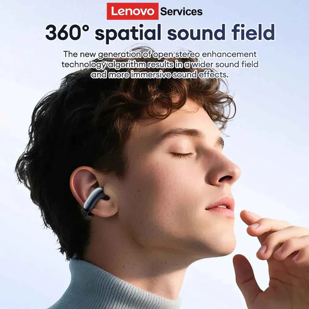NEW Lenovo LES-108 Bone Conduction Earphones Open Ear Clip Wireless Earbuds Bluetooth 6.0 Sports Headphones with Mic Waterproof