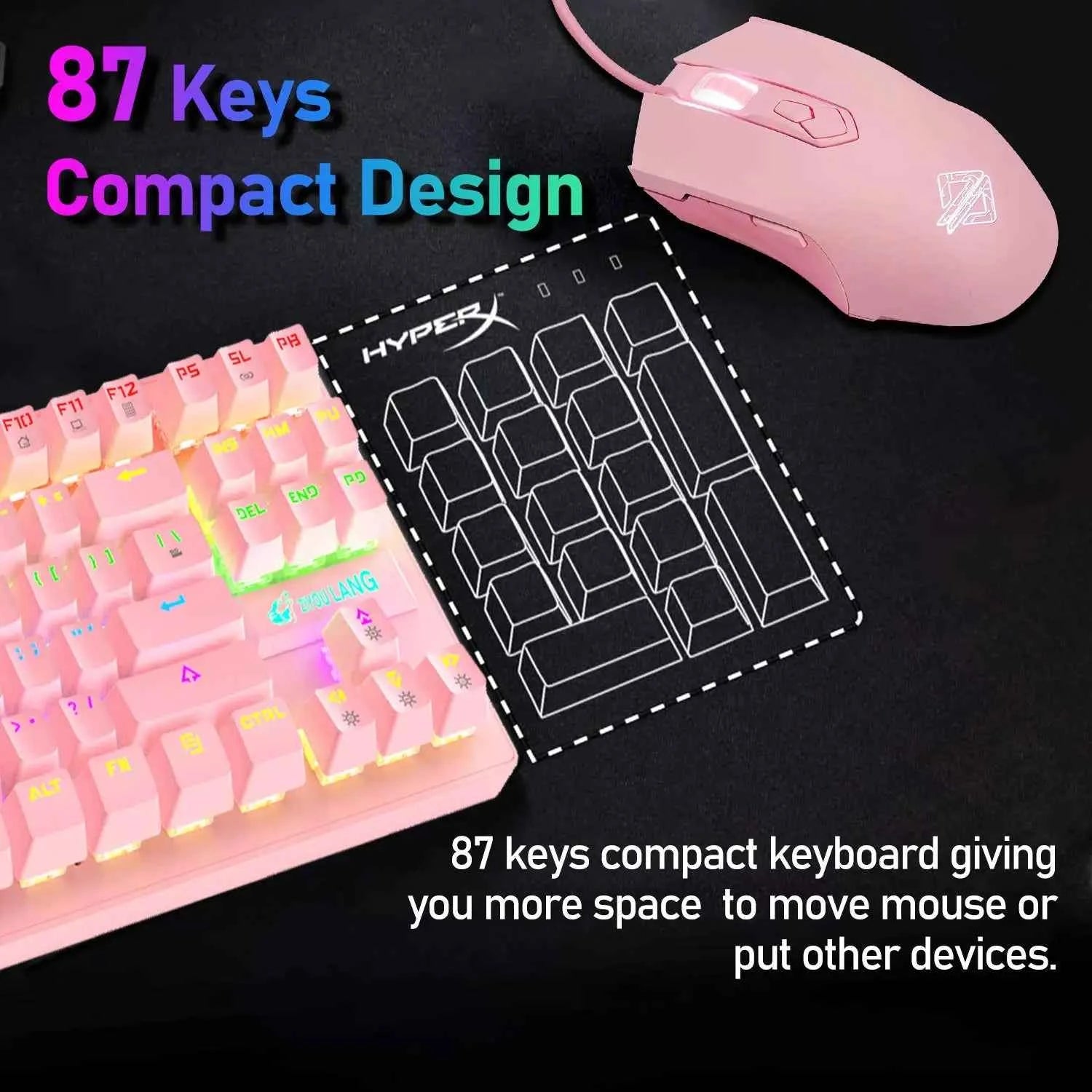 K2 Wired Mechanical Gaming Keyboard 82 Keys Rainbow Backlit Blue Switch Keyboard&Lightweight Gaming Honeycomb Mouse 6400DPI