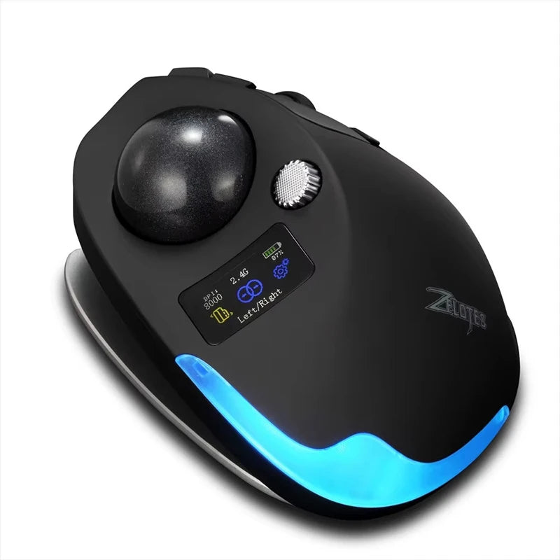 Ergonomic BT& 2.4G Wireless Trackball Mouse with Screen Display,Rechargeable 8000DPI Wirelss Backlit Mice for Window/Mac OS