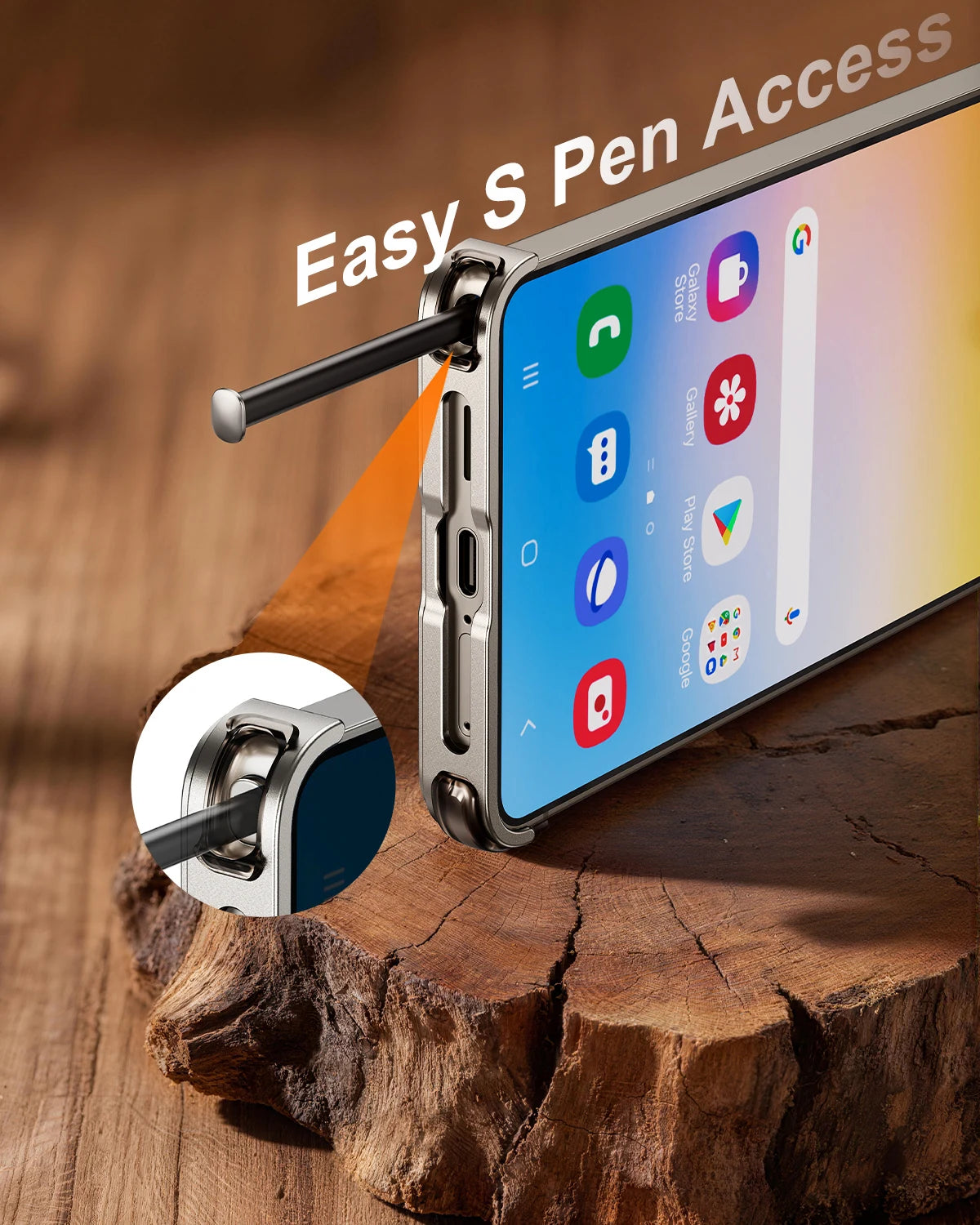 Eary for Samsung Galaxy S26 Ultra Wooden Case With 360°Rotating Magnetic Stand Frameless Unique Wood Phone Cover Drop Protection