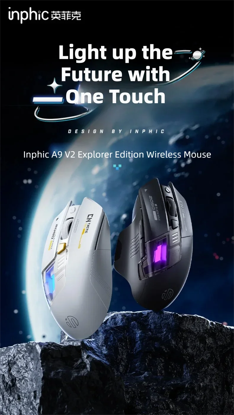 Inphic A9 Explorer V2 Wireless Gaming Mouse 500mA Battery Level Display Ergonomics Bluetooth Office Mouse For PC Laptop