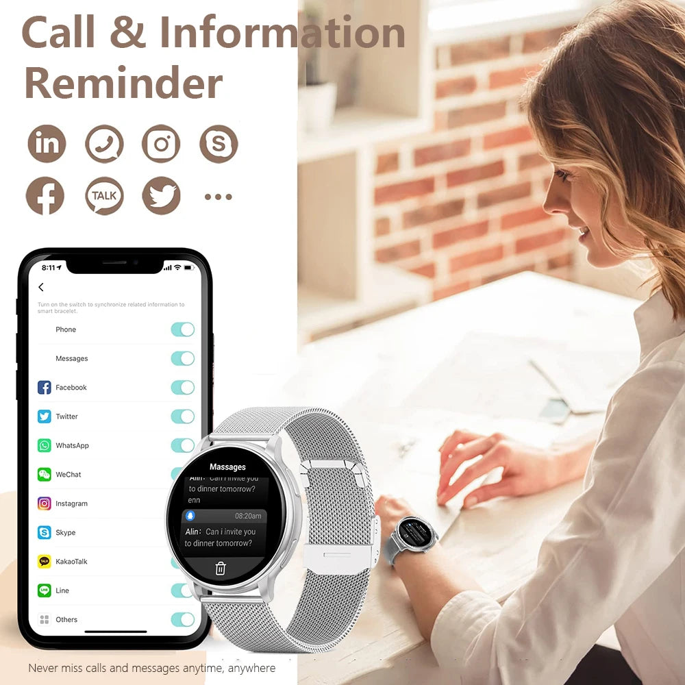 MEVADEN 1.32 inch Luxury Smartwatch Bluetooth Call Women Fashion Sports Fitness Tracker Health Monitor Smart Watch for Ladies