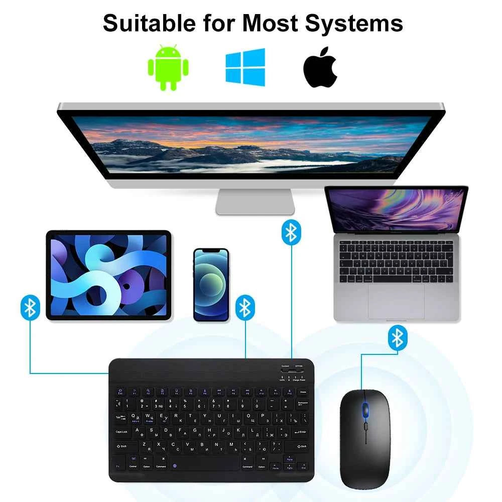 EMTRA Bluetooth Wireless Keyboard Mouse For Samsung Xiaomi Huawei Tablet For iPad Air Mini 5 Pro Spanish Korean Russian Keyboard