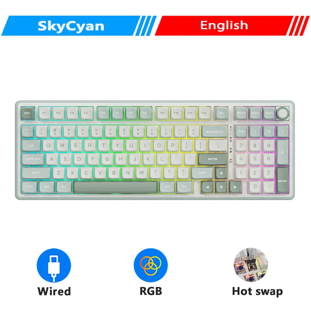 RK ROYAL KLUDGE R98Pro Gasket Wired Mechanical Keyboard 98 Keys RGB Hot-swappable Pluggable Button Gamer Keyboard PBT Keycaps