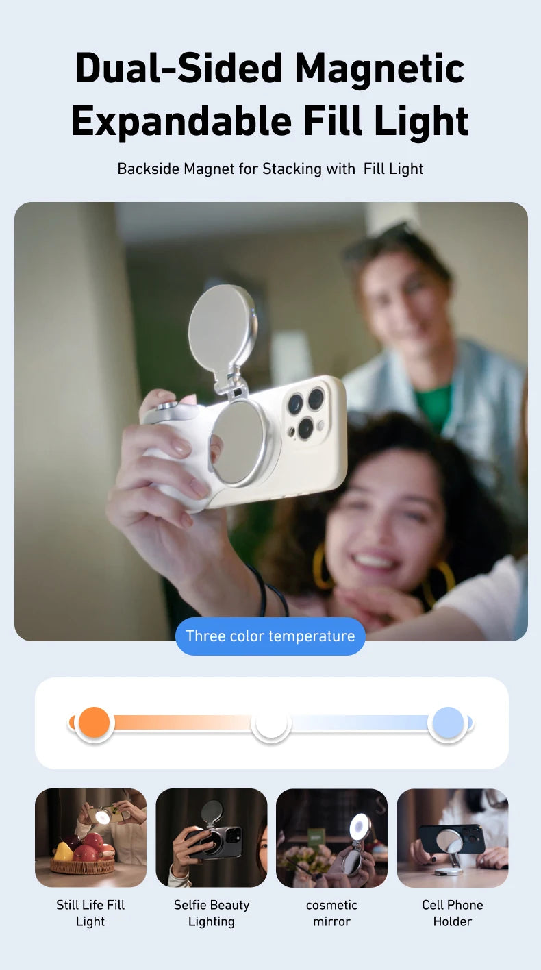 TELESIN Magnetic Phone Camera Shutter Grip and Fill Light Set Shooting Aid Remote Control Handle for Iphone HUAWEI SAMSUNG Phone