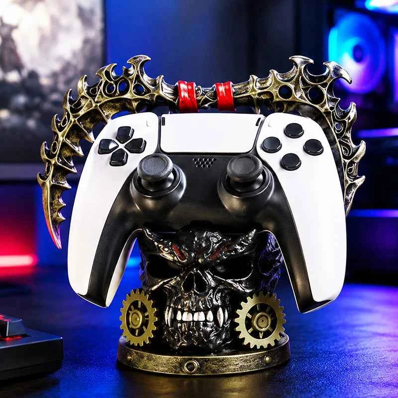 Gothic Skull Game Controller Stand Steampunk Resin Gamepad Holder Halloween Desktop Ornament Gaming Room Decor Gift for Gamers