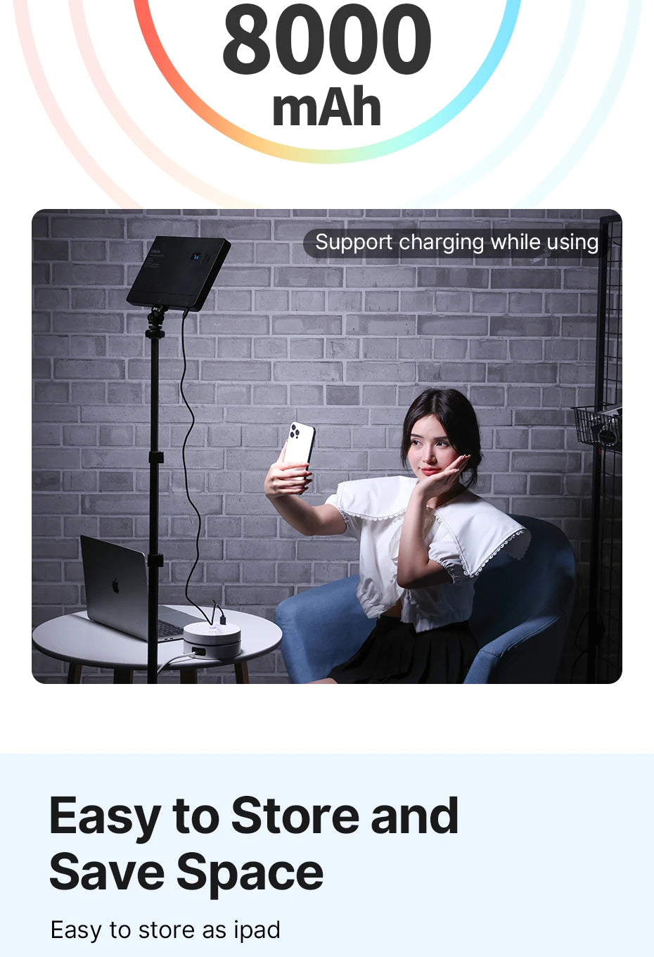Ulanzi LT003 LED Video Light RGB Panel Light 2500-9000K CRI 95+ 8000mAh Fill Light for Live-streaming Video Tiktok Youtube