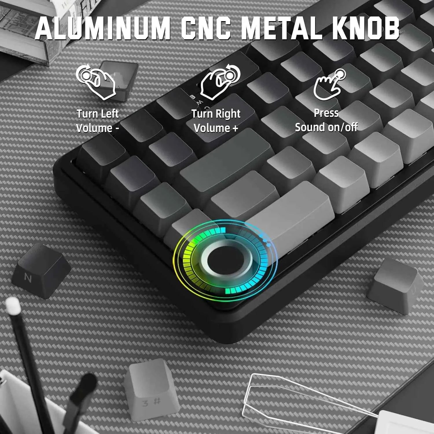 ATTACK SHARK X66 65% Wireless Mechanical Keyboard with Knob, 66 Keys Gasket Hot Swap RGB Gaming Keyboard, Linear Switch,