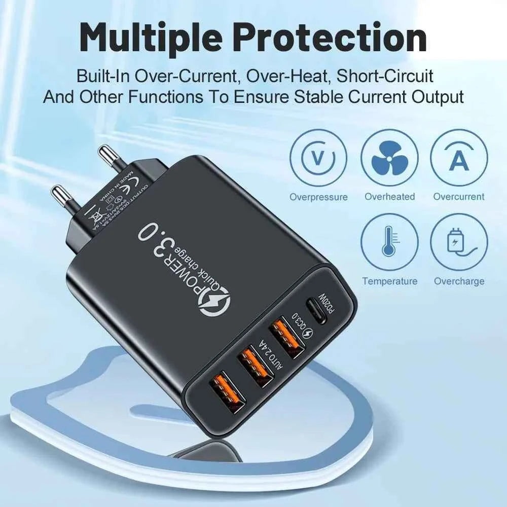 Total 20W Multi Port Wall Charger USB PD Adapter For Xiaomi iPhone 13 12 for Samsung Mobile Phone Plug Charging
