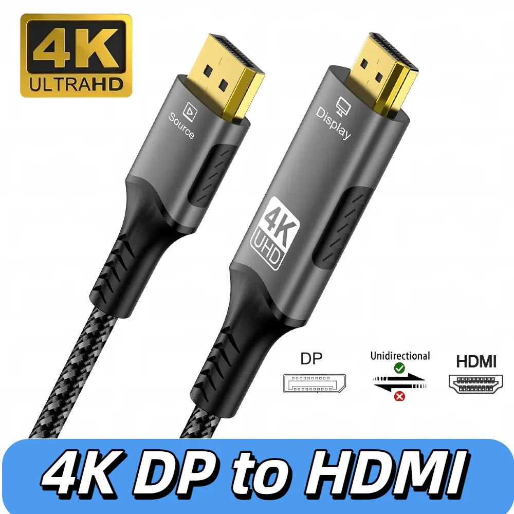 8K DisplayPort to HDMI Compatible Cable 8K@60Hz 4k@120hz DP to HDMI Adapter Display Port Video Audio for PC HDTV Projector Xbox - WinSupport Tech