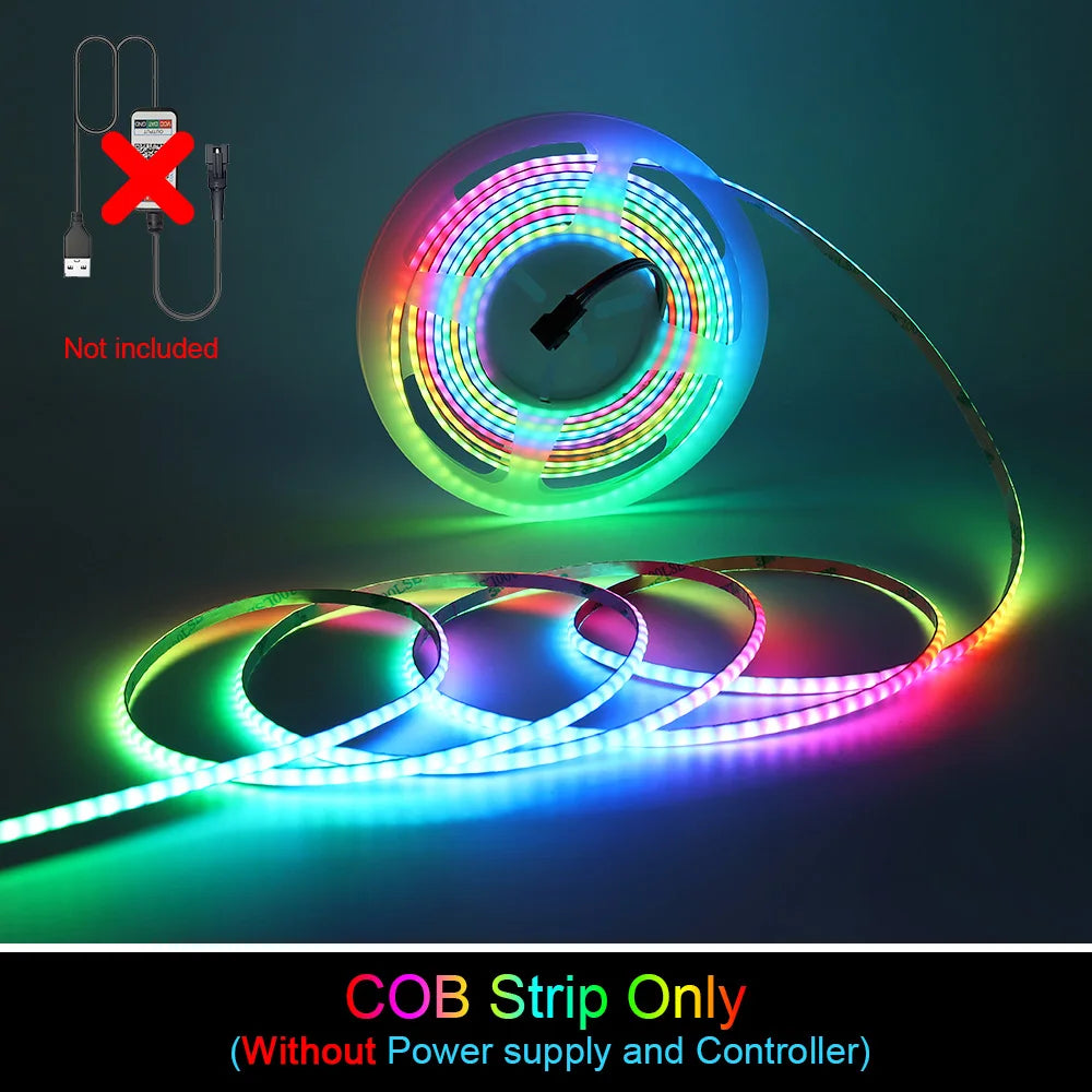 5V New 3mm Super Thin Addressable COB LED Strip RGBIC Individual Pixel Control 240LEDs WS2812B Dream Color USB Powered LED Tape